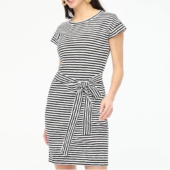 J. Crew Factory Striped Black White Waist Tie T-shirt Dress - Picture 1 of 6